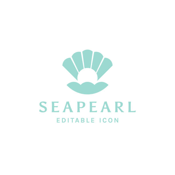Elegant sea pearl symbol. Luxury jewelry shell symbol. Mediterranean restaurant or beach house icon. Ocean treasure, exotic spa. oyster pearl stock illustrations