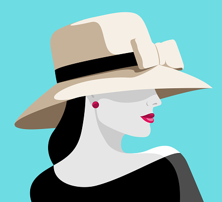 Elegant woman wearing big hat