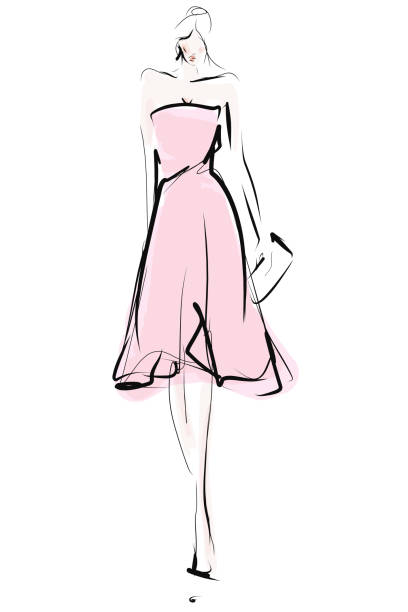 Elegant young woman, model. Female silhouette in dress Fashion sketch fashion dress sketches stock illustrations