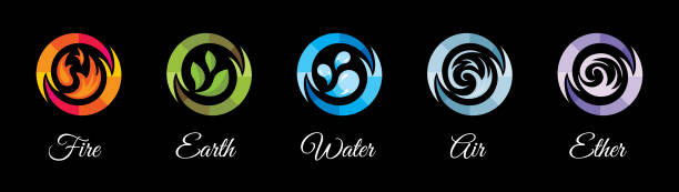 Element icons - fire, earth, water, air and ether. A collection of vector icons. yoga designs stock illustrations