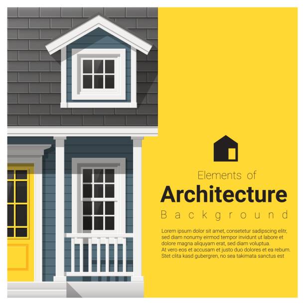 elemente der architektur hintergrund mit einem kleinen haus, vektor, abbildung - dachfenster stock-grafiken, -clipart, -cartoons und -symbole