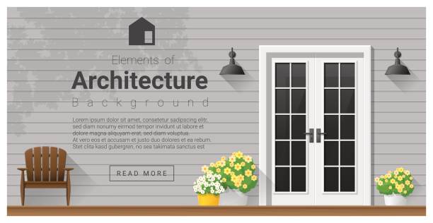 アーキテクチャ、フロントドアの背景、ベクトル、図の要素 - 玄関のドア点のイラスト素材／クリップアート素材／マンガ素材／アイコン素材