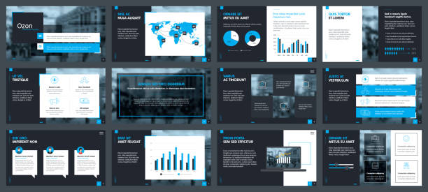 Elements of infographics for presentations templates Elements of infographics for presentations templates. Annual report, leaflet, book cover design. Brochure layout, flyer template design. Corporate report, advertising template in vector Illustration. presentation stock illustrations