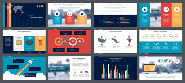 Elements of infographics for presentations templates Elements of infographics for presentations templates. Annual report, leaflet, book cover design. Brochure layout, flyer template design. Corporate report, advertising template in vector Illustration. presentation speech drawings stock illustrations