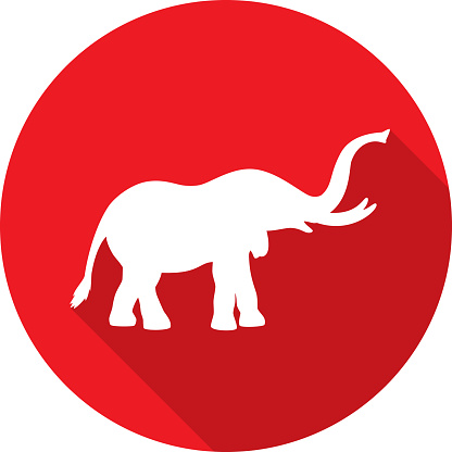 Vector illustration of a red elephant icon in flat style.