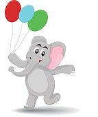 cartoon elephant walking happy holding ballon
