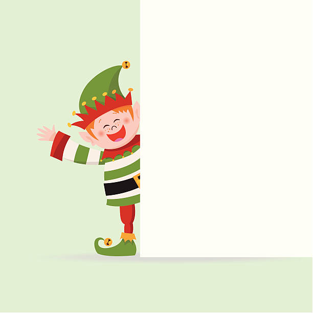 Elf behind a blank sign vector art illustration