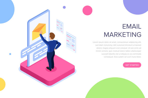 Email marketing concept with characters. Can use for web banner, infographics, hero images. Flat isometric vector illustration isolated on white background.  signup stock illustrations