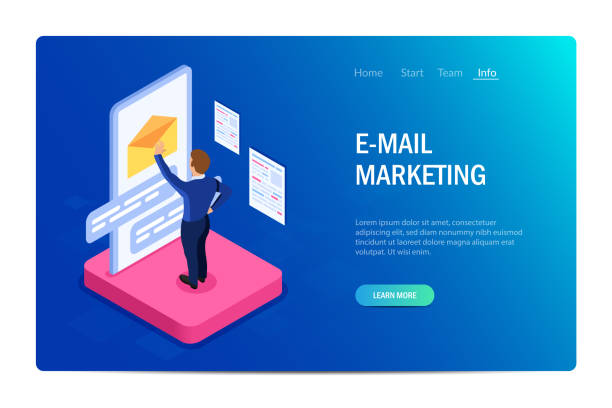 Email marketing concept with characters. Design web site. Can use for web banner, infographics, hero images. Flat isometric vector illustration.  signup stock illustrations