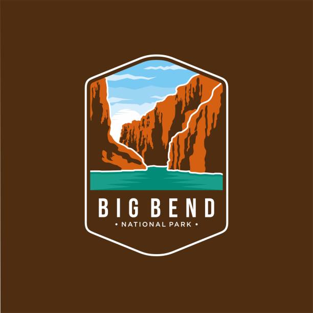 Emblem patch icon illustration of Big Bend National Park on dark background Emblem patch icon illustration of Big Bend National Park on dark background rock formations stock illustrations