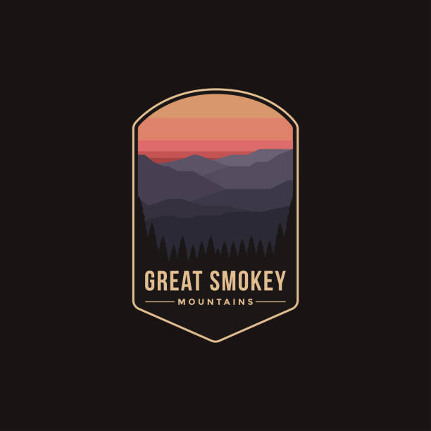 bildbanksillustrationer, clip art samt tecknat material och ikoner med emblem lapp illustration av great smokey mountains national park på mörk bakgrund - appalacherna