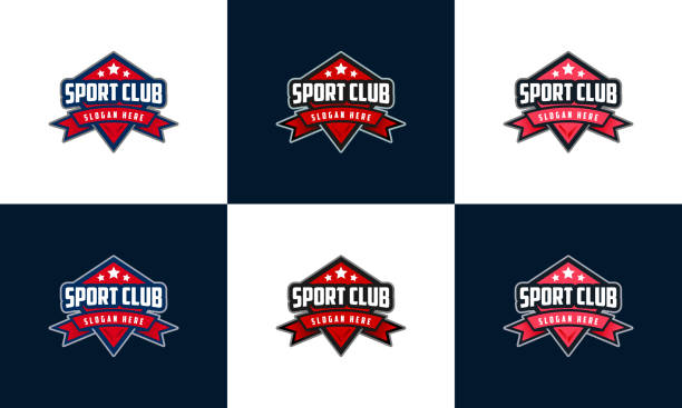 illustrations, cliparts, dessins animés et icônes de logo de sport d’emblème, ensemble de modèle de conception de logo d’esport d’insigne - sport
