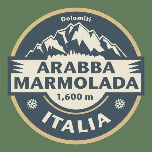 эмблема с названием арабба - мармолада, италия - marmolada stock illustrations