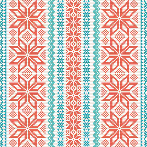 Embroidered ornamental pattern Embroidered ornamental seamless pattern in folk style winter patterns stock illustrations