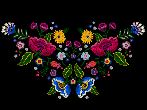 Embroidery native neckline pattern with simplify flowers.