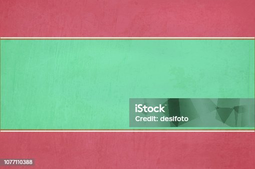 istock Emerald green colored scratched effect bright wall texture vector background with maroon red border at the top and bottom - horizontal - Illustration 1077110388