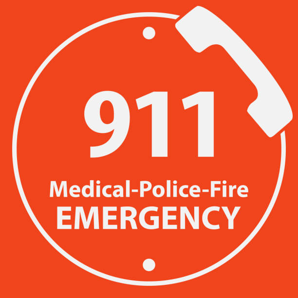 Emergency Call Number. Vector and illustration graphic style, Police Fire Medical Emergency Symbol,label icon isolated on white background. vector art illustration