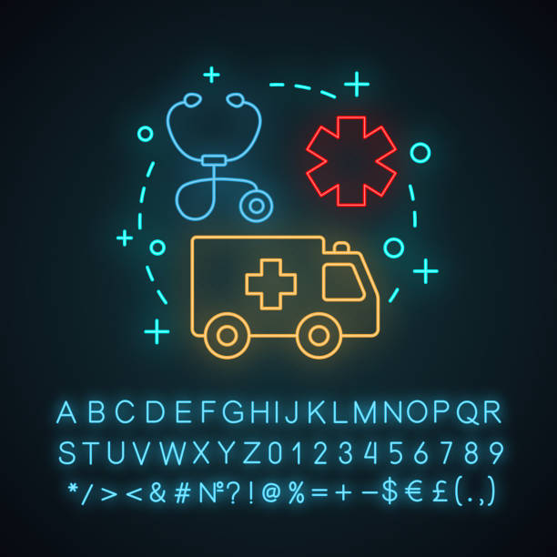 Emergency service neon light concept icon Emergency service neon light concept icon.  Medicine and healthcare idea. Ambulance. Glowing sign with alphabet, numbers and symbols. Vector isolated illustration emergency response stock illustrations