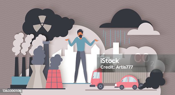 istock CO2 emissions, man breathing through filter mask to reduce health effects of toxic fumes 1363300106
