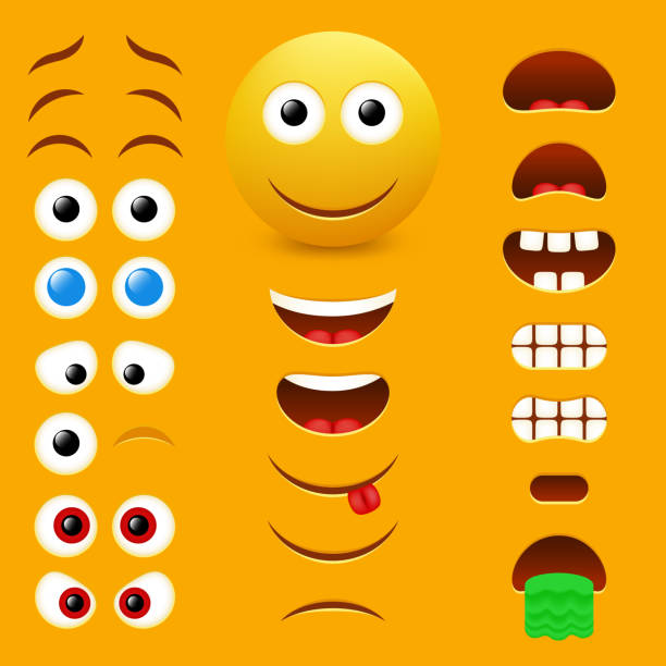Emoji creator vector design collection Emoji maker, smiley creator. Vector design collection of emoticon body parts allows you to create your own cool male emojis. stick out tongue emoji stock illustrations