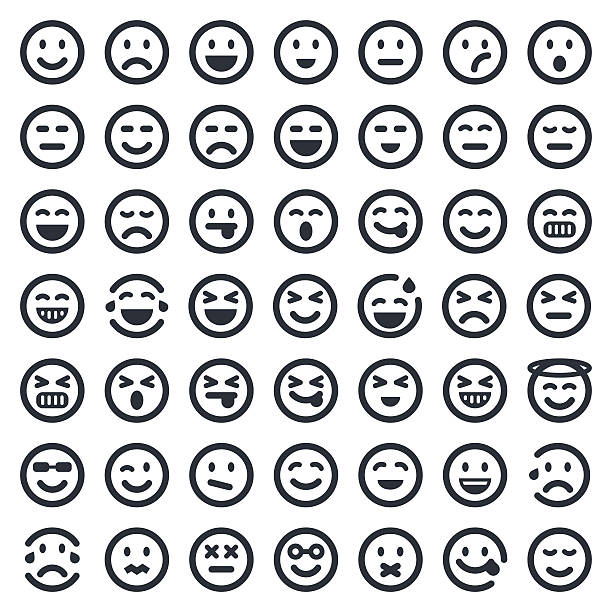Emoji icons set 1 | 49ers Series Professional set of 49 black and white pixel perfect icons ready to be used in any kind of design project. EPS 10 file. winking stock illustrations