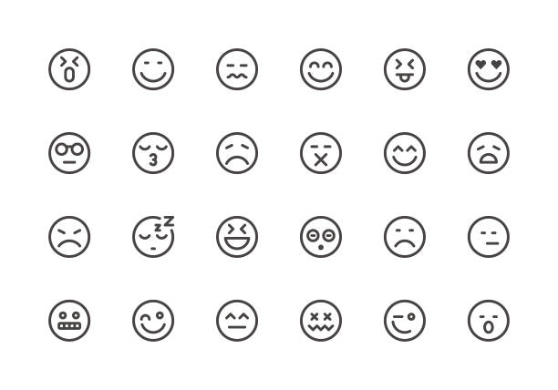 Emoji - Line Icons Emoji - Line Icons - Vector EPS 10 File, Pixel Perfect 24 Icons. cheerful stock illustrations