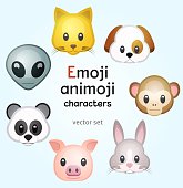 Emoji or animoji animal characters, color vector illustration