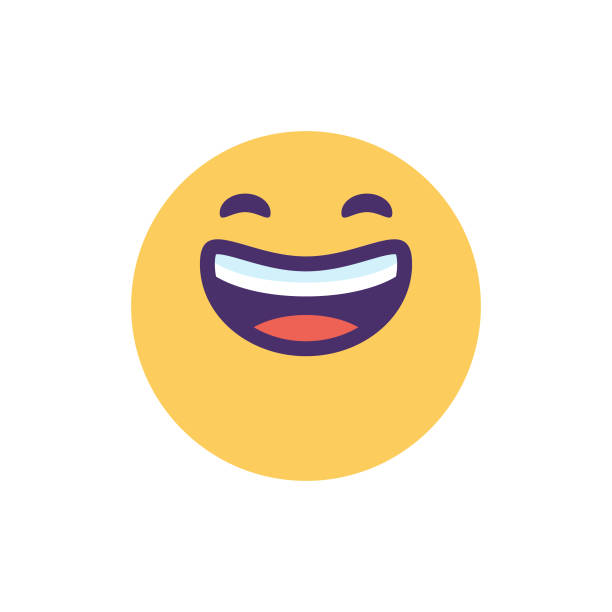 Emoji smiling cute design Vector illustration of a cute and colorful emoji smiling for the camera. Cut out design on a white background for social media platforms, online messaging apps and Internet and technology designs. laughing emoji stock illustrations