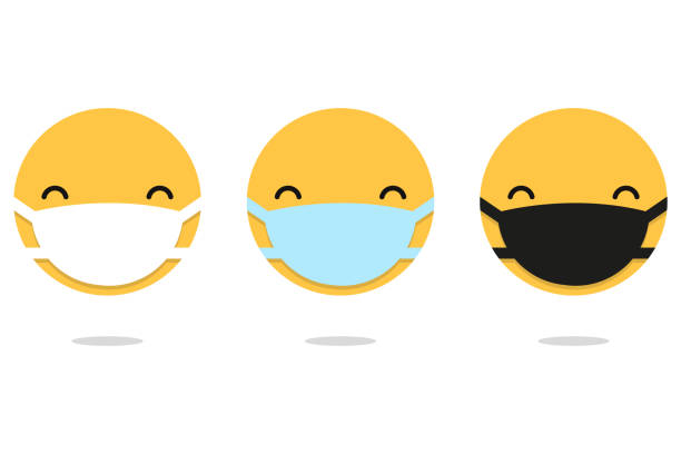 ilustrações, clipart, desenhos animados e ícones de emoji com máscara médica. vírus. ilustração vetorial em design plano - máscara covid