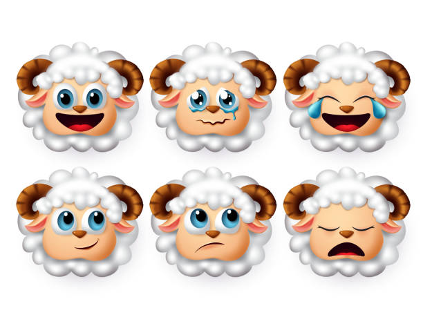 Emojis lamb vector set. Emoticon and icon of sheeps and lambs head...