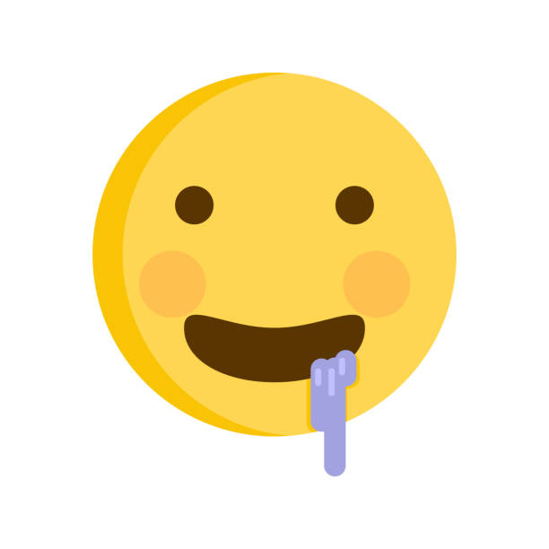 Emoticon character hungry and salivating from his mouth. Vector emoji smiley icon vector art illustration