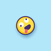 Vector illustration of a cute and colorful emoticon design with a blue background and a soft shadow effect. Design element for social media platforms, online messaging apps, Internet dating, business and technology, meetings and presentations, coworking and teamwork, brainstorming, global communications, human emotions, user interface graphics, ideas and concepts, and design projects in general.