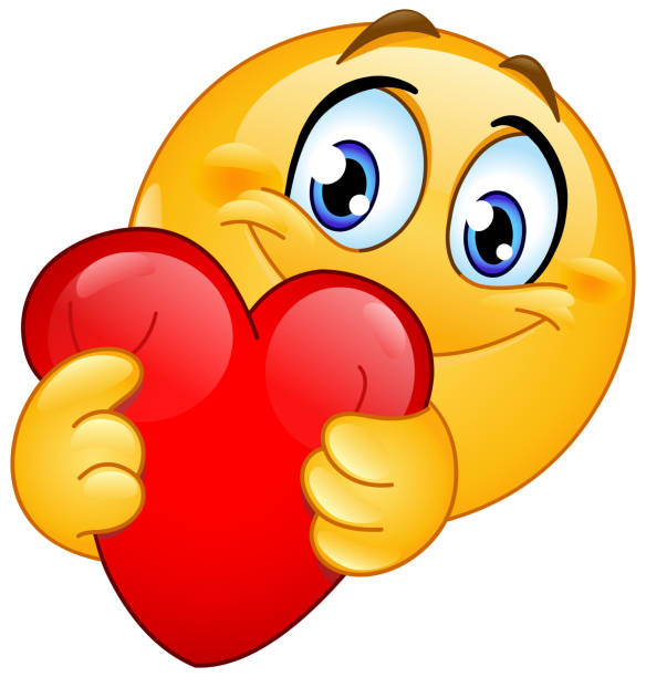 emotikon przytulający czerwone serce - love emoji stock illustrations