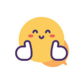 Vector illustration of a cute emoticon on a round speech or thought bubble. Cut out design element for social media platforms, online messaging, the media, human emotions and relations and teamwork.