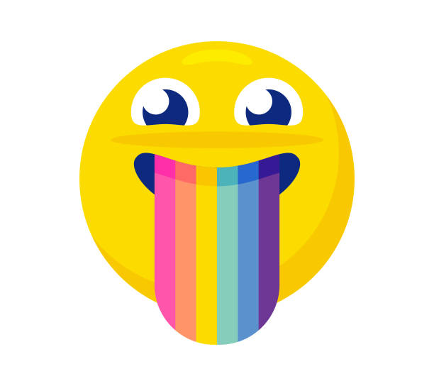 Emoticon sticking out rainbow tongue Vector illustration of a cute emoticon sticking out the tongue which has the colors of the rainbow flag. Cut out design element on a white background. stick out tongue emoji stock illustrations