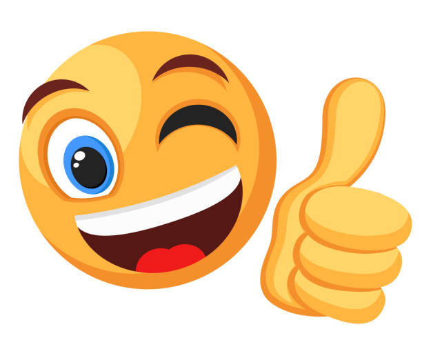Emoticon winks and showing thumb up on a white background. Character The emoticon winks and showing thumb up on a white background. Character winking stock illustrations