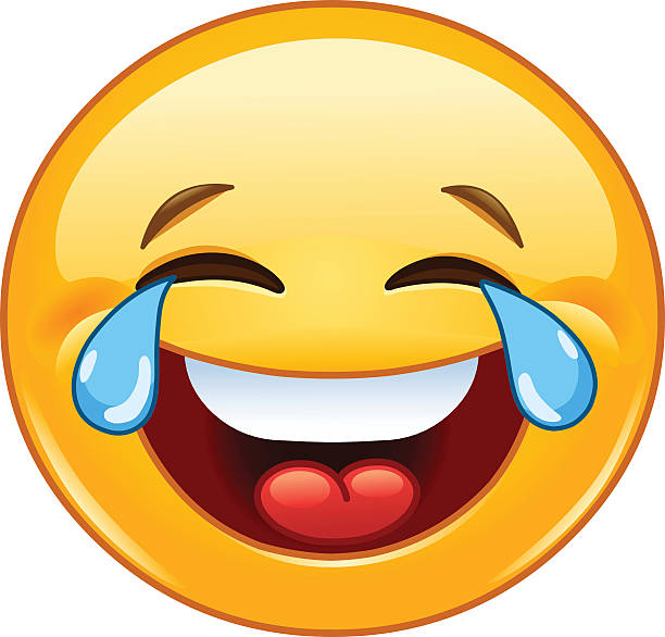 Emoticon with tears of joy Laughing emoticon with tears of joy laugh stock illustrations