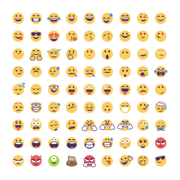 이모티콘 큰 수집만화 스타일 - emoji stock illustrations