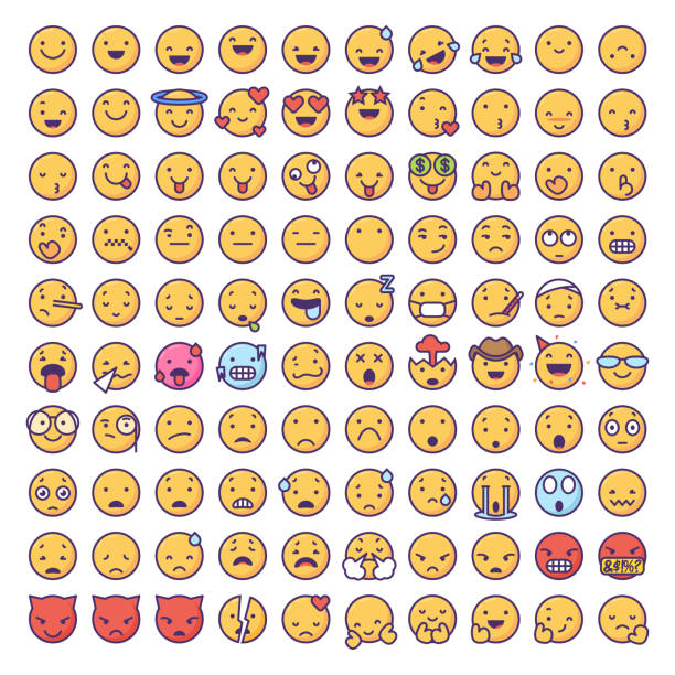 Emoticons collection Vector illustration of a big collection of emoticons in flat color and line art design. Perfect for mobile apps, social media and design projects, as well as technology, business and online messaging design projects. emoji stock illustrations