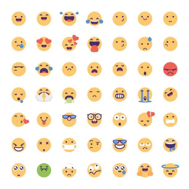 Emoticons collection Vector illustration of a colorful and cute collection of emoticons. Cut out design element for social media platforms, online messaging apps, Internet dating, human emotions, global communications and connections, teamwork, business and technology and design projects in general. emoji stock illustrations