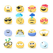 Vector illustration of a collection of cute colorful and hand drawn emoticons