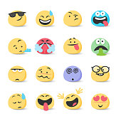 Vector illustration of a collection of cute colorful and hand drawn emoticons