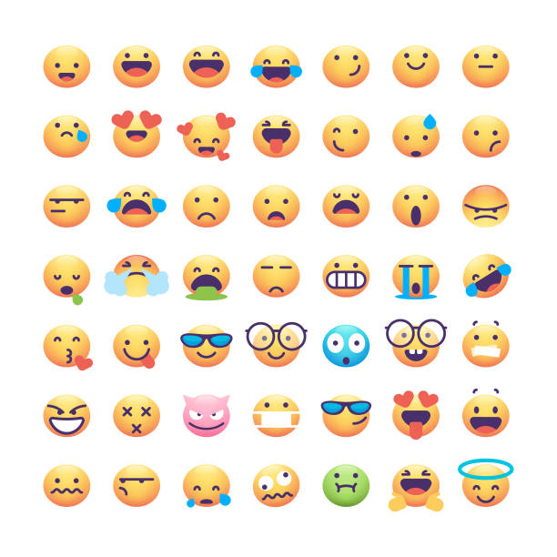 illustrazioni stock, clip art, cartoni animati e icone di tendenza di sfumatura colore viso ampio collezione emoticons - angst emoji