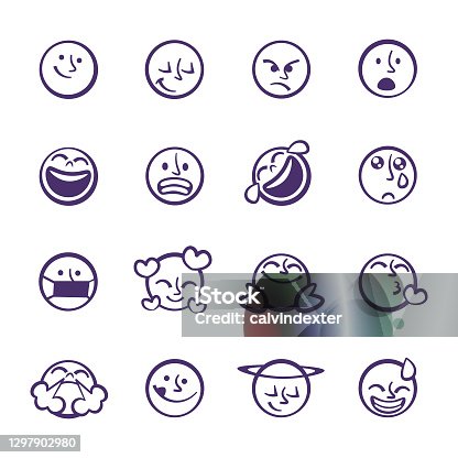 istock Emoticons cute line art set 1297902980