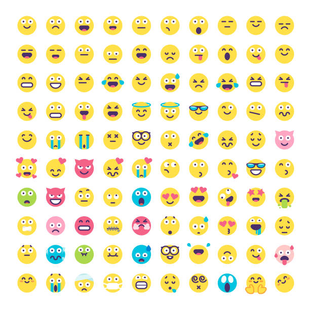 illustrazioni stock, clip art, cartoni animati e icone di tendenza di emoticon design piatto grande collezione - angst emoji
