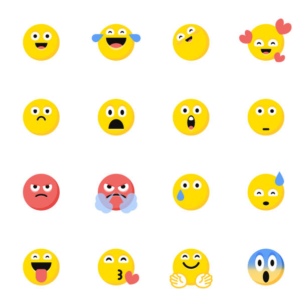 illustrazioni stock, clip art, cartoni animati e icone di tendenza di le emoticon confezionano lo stile dei cartoni animati a colori piatti - angst emoji