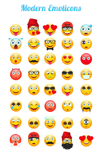 Emoticons set. Modern Emoticons set. Emoticons vector illustration. Emoji isolated on white background. 40 Different Emoticons. stick out tongue emoji stock illustrations
