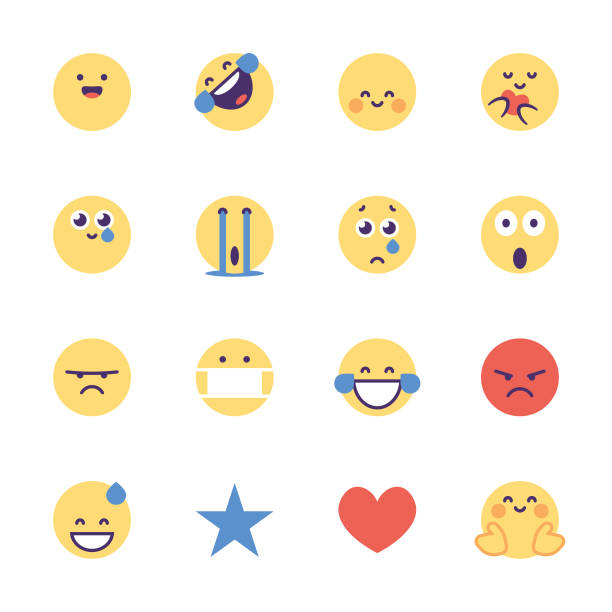 illustrazioni stock, clip art, cartoni animati e icone di tendenza di pacchetto di elementi essenziali per i social media emoticon - angst emoji