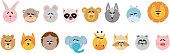 Emotional animals. Cartoon cute animals for children's cards and invitations. Vector illustration. Lion, elephant, rabbit, bear, wolf, panda, tiger, cat, fox, monkey.