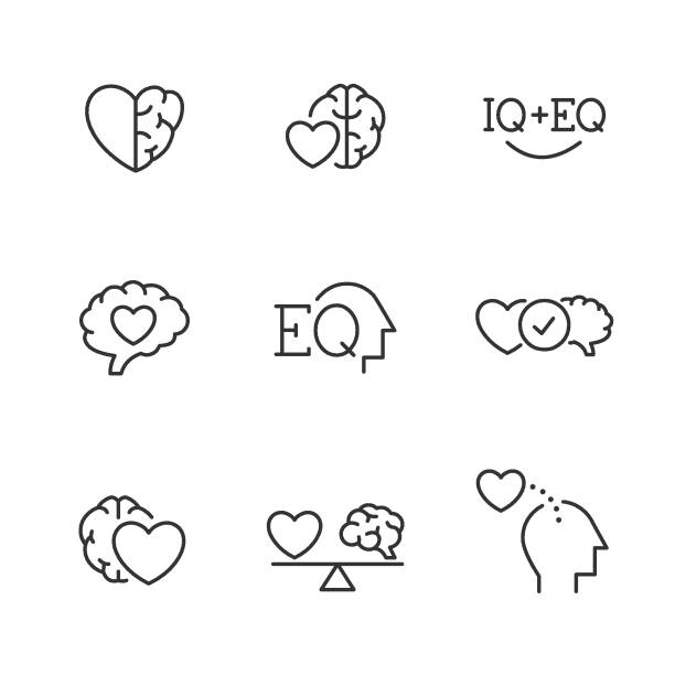 Emotional Intelligence EQ icons Emotional Intelligence EQ vector line icons brain icon stock illustrations